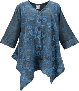 Boho Tunika, XXL Tunika mit Stickerei für Starke Frauen - Blau, Damen, Baumwolle, Blusen & Tunikas