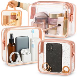 Průhledná toaletní taška 3 kusy | Kosmetická taška vodotěsná | Cestovní organizér | Taška na make-up průhledná pro příruční zavazadla do letadla | Oranžová | Retoo