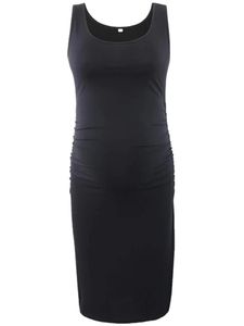 Damen Umstandskleider Bequemes Stillkleid Dehnbarer U-Ausschnitt Schwangerschafts Kleid Schwarz,Größe M