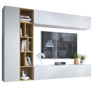 MIRJAN24 Wohnwand Kodita, Praktisch Wohnzimmer-Set, TV-Schrank, Wandschrank, Standregal (Farbe: Weiß / Artisan Eiche)
