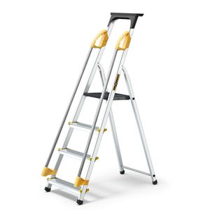 Drabest - Stehleiter,  4-stufige Aluminium PRO-Leiter, 150 kg Belastbarkeit, Haushaltsleiter + Ablage