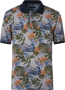 Casa Moda Polo blau mit Blättern bedruckt