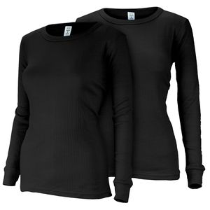 Damen Thermo Unterhemden Set | 2 langarm Unterhemden | Funktionsunterhemden | Thermounterhemden 2er Pack - Schwarz - XL