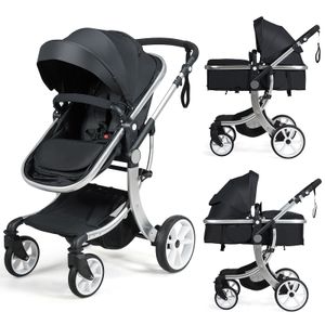 COSTWAY 2 in 1 Kinderwagen faltbar, Kombikinderwagen mit verstellbarer Rückenlehne, für Baby bis 3 Jahren, 25 kg Belastbar (Schwarz)