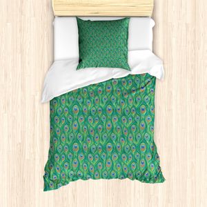 ABAKUHAUS Feder Bettbezug Set für Einzelbetten, Pfau Spirituelles Boho, Milbensicher Allergiker geeignet mit Kissenbezug, Jadegrün Karamell Blau