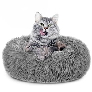 Katzenbett flauschig 80 cm - Katzenkorb Katzenkissen Katzen Bett Katzenkörbchen Rund cat Bed Hellgrau