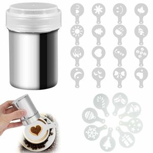 Edelstahl Kakao-Streuer Shaker mit Deko-Schablonen für Cappuccino KaffeeNachbildung