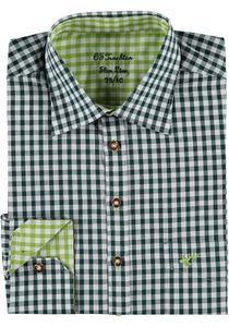 OS Trachten Herren Hemd Langarm Trachtenhemd mit Liegekragen Smegy, Größe:43/44, Farbe:dunkelgrün