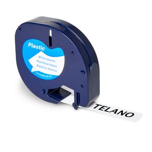 Telano® 1x kompatible Kunststoffetiketten 91201 für Dymo LetraTag Etikettendrucker - Schwarz auf Weiß - 12 mm x 4 m - S0721610 Etikettenband - 1 Stück