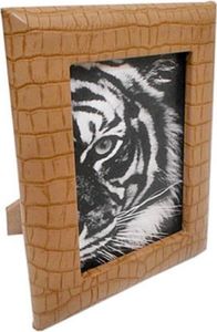 Casa Padrino Luxus Leder Bilderrahmen Hellbraun 13 x 4 x H. 18 cm - Dekorativer Bilderrahmen in Kroko-Optik