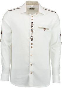 OS Trachten Herren Hemd Langarm Trachtenhemd mit Liegekragen Glahi, Größe:45/46, Farbe:weiß