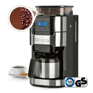 Barista Filterkaffeemaschine mit Mahlwerk mit Thermokanne Inkl. Thermo-Kanne für bis zu 10 große Tassen Kaffee Kaffeebohnen und Kaffeepulver Edelstahl