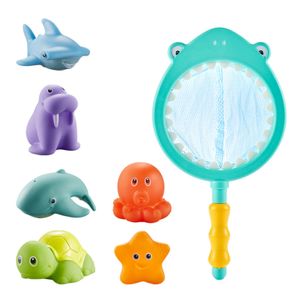 7 Stück Baby Badespielzeug mit Fischernetz Set, Wasserspielzeug baby 1 jahr, Badewanne Spielzeug Kinder, Badewannenspielzeug