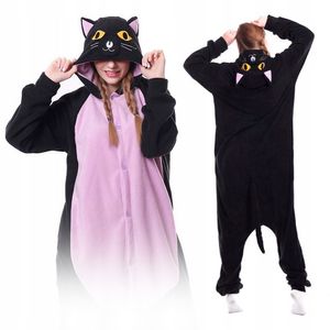 Jumpsuit Onesie für Damen und Herren - Sanft Kuschelig Uni Pyjama - Warme Schlafanzug - Beliebte und Lustige Tiermotiv - Größe  -  L - Katze