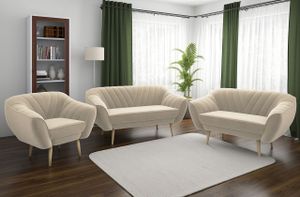 Couchgarnitur zum Wohnzimmer, Sofa-Set - Sofa MIA - 3 2 1 - Beige