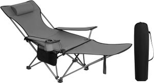 WOLTU Kempingová stolička skladacia rybárska stolička ultraľahká stolička lehátko s opierkou na chrbát opierka na nohy držiak na nápoje úložná taška slnečná stolička zaťažiteľná 150 kg skladacia stolička z oxfordskej tkaniny, sivá