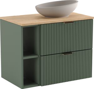 WENA Waschtischunterschrank mit Regal, geriffelte Fronten, 2 Soft Close-Schubladen (Farbe: Salbei) WENA Waschtischunterschrank mit Regal, geriffelte Fronten, 2 Soft Close-Schubladen (Farbe: Salbei)