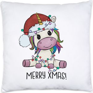 Merry Christmas Kissen Inkl Füllung Geschenkidee Einhorn-Fans Unicorn Süßes Motiv für Weihnachten für Kinder
