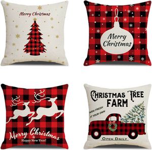 4er Pack Weihnachtskissen Bezüge (ohne Füllung) Weihnachten Kissen Weihnachtskissenbezug Kissenbezüge 45x45 cm Kissenbezug Kissenhülle Deko Bezüge Merry Christmas Sofakissen (Muster A, Kissenbezug ohne Füllung)