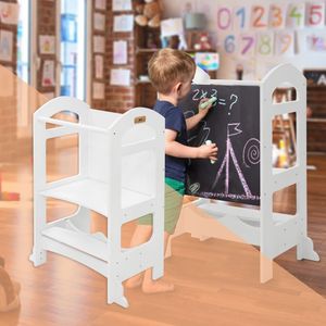 Dětská dřevěná židle Joyz, 70x40x90 cm, bílá, s tabulí, židle pro učení od 1 roku věku