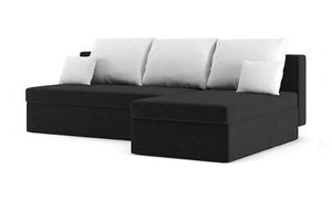 Ecksofa MONAKO 200 cm x 140 cm RECHTS mit Schlaffunktion - L-förmig - Bettkästen - Farben zur Auswahl STOFF HAITI 17 + HAITI 0 Schwarz&Weiß