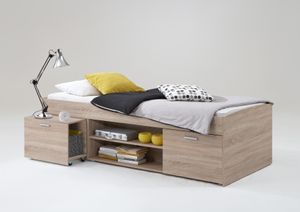 FMD furniture 810-001 Bettanlage mit Stauraum in Ausführung Eiche Nachbildung, Maße ca. 203,5 x 58,5 x 95,5 cm (BxHxT)
