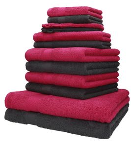 Betz 12er Handtuch-Set Palermo 100% Baumwolle  Farbe Cranberry und anthrazit