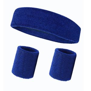 Sport Schweißband Stirnband Armband, Erwachsenen Schweißbänder Baumwolle Fitness Schutz, Atmungsaktiv Blau