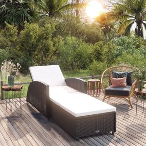 vidaXL Sonnenliege mit Cremeweißer Auflage Poly Rattan Schwarz