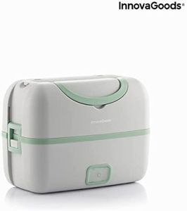 InnovaGoods - 3-in-1 Elektrische Dampf-Lunchbox, Kocht, Erhitzt, Dämpft, Umweltfreundlich, 2 abnehmbare Schalen, Eierkochschale, Grün, Kunststoff