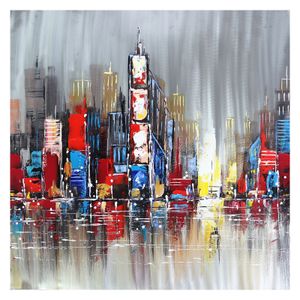 Abstrakte Gemälde Kuatéh 100 x 100 cm Landschaft mit Wolkenkratzern Ölgemälde