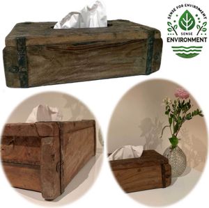 LS-LebenStil Tissue-Box Holz 31cm Braun Ziegelform Kosmetiktuch-Spender Taschentuch Tücherbox Kosmetiktücher-Box