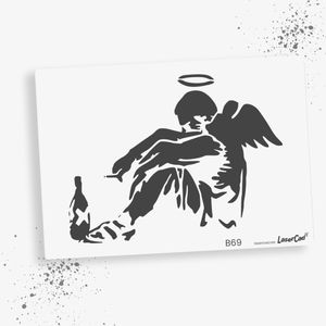 LaserCad Schablonen BANKSY Streetart  (B69, Fallen Angel, DIN A3) Stencil für Graffiti, Airbrush, Deko