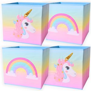4 Stück Faltbox Einhorn Regenbogen Aufbewahrungsbox Kinder Spielzeugkiste 28x28