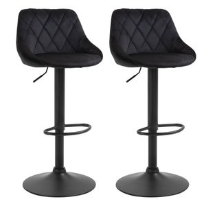 HOMCOM Sada 2 barových židlí, otočná židle, výškově nastavitelná bistro židle, barová židle s podnožkou, opěradlo, pultová židle, samet, kov, černá, 46 x 48 x 83-104 cm