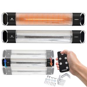 Promiennik podczerwieni AREBOS 2000 W, z pilotem, 2 poziomy grzania, nachylenie 60°, promiennik, grzejnik tarasowy, grzejnik sufitowy, czarny