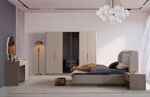 Designer Beiges Schlafzimmer Set Bett 2x Nachttische Kleiderschrank 5tlg JVmoebel Designer Beiges Schlafzimmer Set Bett 2x Nachttische Kleiderschrank 5tlg JVmoebel