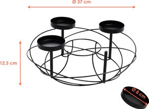 Adventskranz aus Metall in schwarz - Ø 37 cm - Kerzenhalter mit 4 Kerzentellern - Weihnachtsdeko Kerzenhalter Adventsleuchter Weihnachtskranz zum selbst Dekorieren