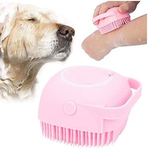 Bürste, Haustier Silikon Badebürste, Massage Shampoo Spender Kamm für Hunde und Katzen, Duschpflege, Rosa