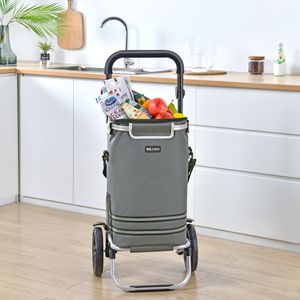 Einkaufstrolley Namborn Einkaufswagen mit abnehmbarer Tasche 41 Liter bis 20 kg belastbar Transportwagen mit wasserdichter Einkaufstasche Thermotasche klappbar Aluminium/Stoff Dunkelgrau