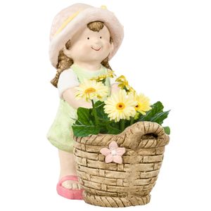Outsunny záhradná figúrka "Dievča s kvetináčom", záhradná socha odolná voči poveternostným vplyvom, ozdoba kvetináča, záhradná dekorácia, socha na výzdobu domu, záhrady, dvora