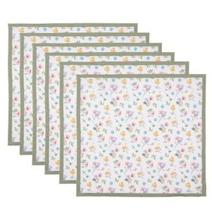 Clayre & Eef Servietten Baumwolle 6er Set 40x40 cm Weiß Grün Quadrat Blumen