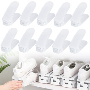 YUENFONG 10er Set Verstellbarer Schuhregale rutschfest Schuhstapler 3 Höhenverstellbar schuhaufbewahrung Schuhorganizer (10 Stück, Weiß)