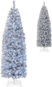 COSTWAY 180 cm umelý vianočný stromček ceruzka, LED osvetlený vianočný stromček s 250 studenými bielymi LED diódami, tenký vianočný stromček, umelý stromček s kovovým stojanom, biely + čierny