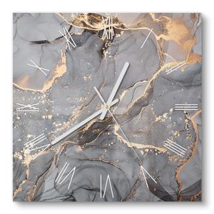 DEQORI Glasuhr 30x30 cm Römisch 'Elegantes Marmormuster' Wanduhr Glas Uhr Design leise