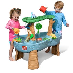 Step2 Dino Showers Wasserspieltisch | Großer Wassertisch mit 13-teiligem Zubehörset | Garten Wasser Spieltisch für Kinder in Blau & Braun