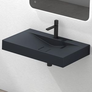 Mai & Mai Waschbecken Hänge-Waschtisch Aufsatz-Waschschale Mineralguss Anthrazit matt Rechteckig 1 Armaturenloch Breite: 80cm Col810