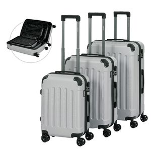 Sada 3 cestovních kufrů I Sada kufrů na kolečkách z tvrdé skořepiny ABS Teleskopická rukojeť Klasické kufry Včetně zipu, 360° kolečka M-L-XL Stříbrná barva