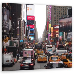 Feeby Wandbild Leinwand 30x30 Platz Städte und Architektur Bunt Stadt New York Taxi