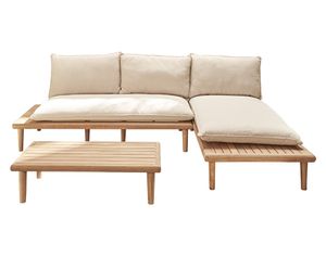 Bestmobilier Papeete - Gartenmöbel set für 4 Personen + Tisch - Akazienholz und beigefarbene Kissen , Bois und Beige